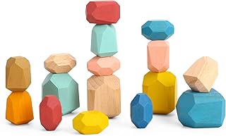 TOOKYLAND 16 Pcs Wooden Soring Stacking Balancing Stone Rocks,Wooden Stacking Blocks Set,Colorful Educational Montessori Puzzle Toys Set for Toddlers Kids 3+……