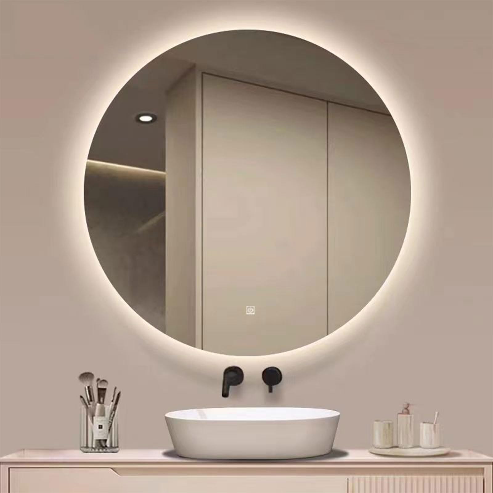 Lustro LED do łazienki, 3 kolorowe światła, funkcja pamięci, przeciwmgielne i przyciemniane światło Lustro kosmetyczne LED z lustrem przednim i tylnym (40x40cm)