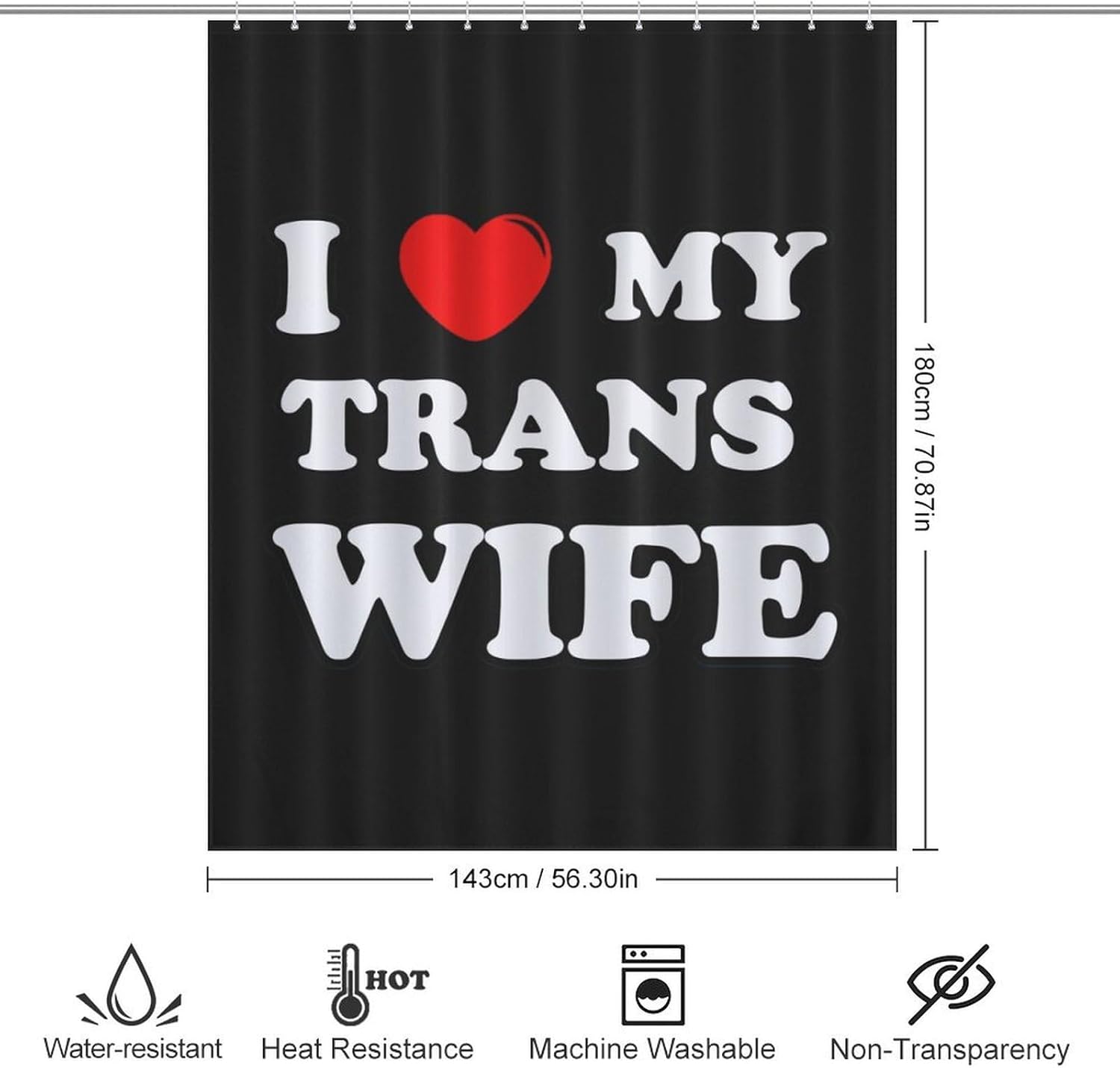 I Love My Trans Wife Funny Shower Curtains Washable Bath Curtain Liner with Hooks for Bathroom Bath Tubs