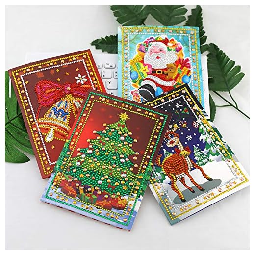 Lideblue Lot de 4 cartes de Noël 5D à faire soi-même Motif Père Noël, bonhomme de neige, sapin de Noël et strass, couleur, 4pcs