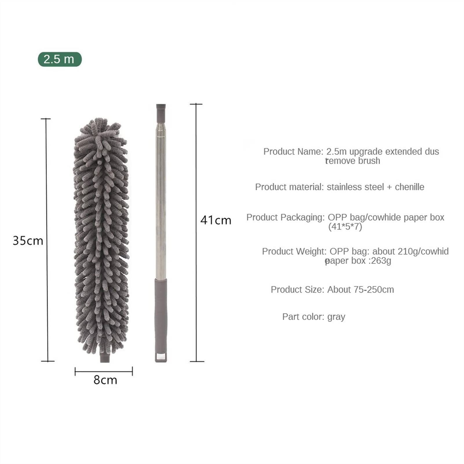 Plumero retráctil de 2,5 M para Quitar el Polvo, Cepillo para Polvo, Plumero de Fibra extendida para Techo, Plumero de Microfibra para el hogar