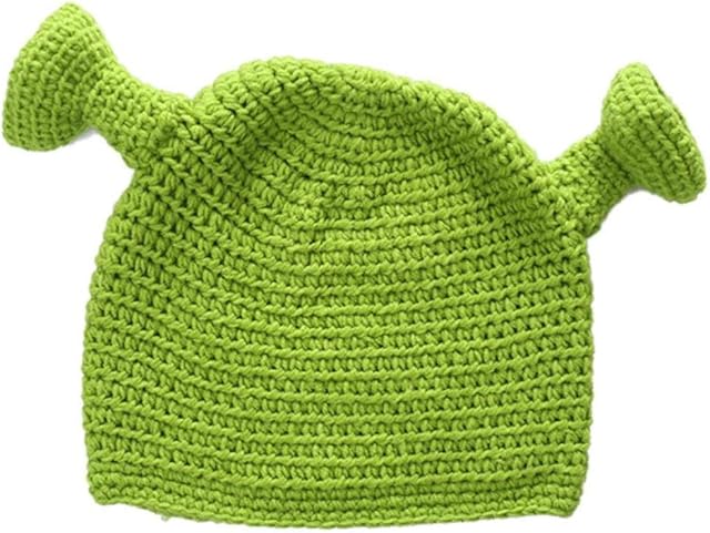 Unisex Hand-Knitted Shrek Hats with Ears Adult Cosplay Prop Halloween Cosplay Green Beanie Hat Gifts