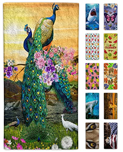 alottagifts Peacock Beach Towel 30" x 60" Microfiber Sand Free Quick Dry Travel for Adults Teen Children (Peacock Paradise)