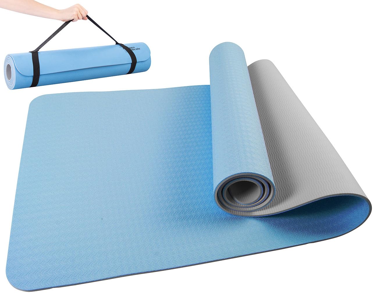 newgen medicals Yoga-Übungsmatten: 4er-Set doppelseitige TPE-Yoga- & Gymnastikmatten, Tragegurt, 183x61cm (Fitnessmatten doppelseitig, Yogamatte TPE rutschfest)
