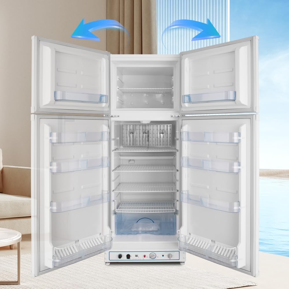 SMETA Propane Refrigerator 10.2 Cu.ft Propane Fridge with Freezer for Home Off Grid Garage 2 Way RV Full Size Compact Refrigerator Reversible Door Large Size White