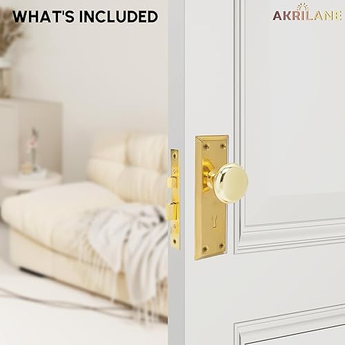 Miniatura 17 de AKRILANE Juego de cerradura de mortaja para puerta interior, perilla de estilo antiguo y vintage con llaves, bronce aceitado Oil Rubbed Bronze