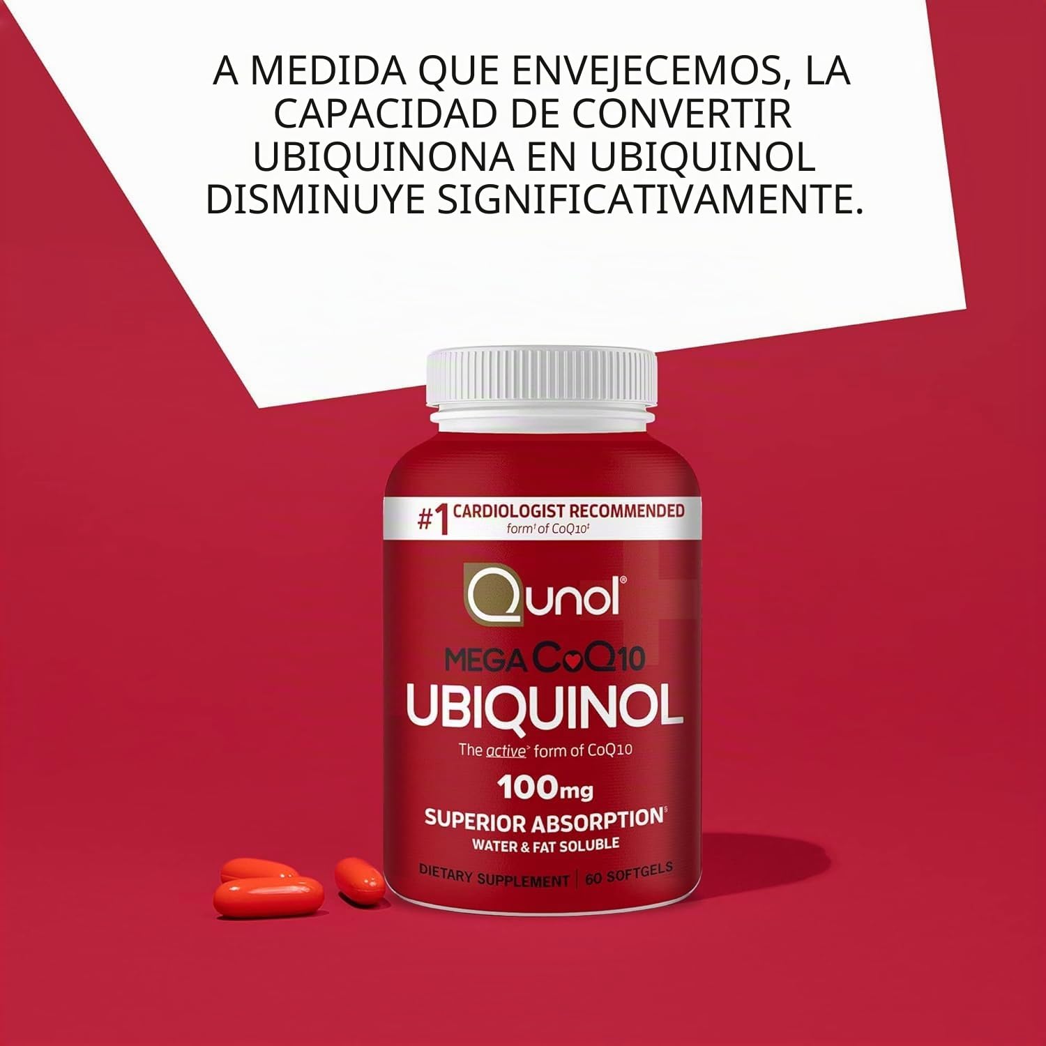 QUNOL Ultra 100 MG CoQ10, 300% Mejor absorción, Patentado Soluble en Agua y Grasa Suplemento Natural Forma de c0q10, antioxidante para la Salud del corazón, 30 Count, Cápsulas Blandas