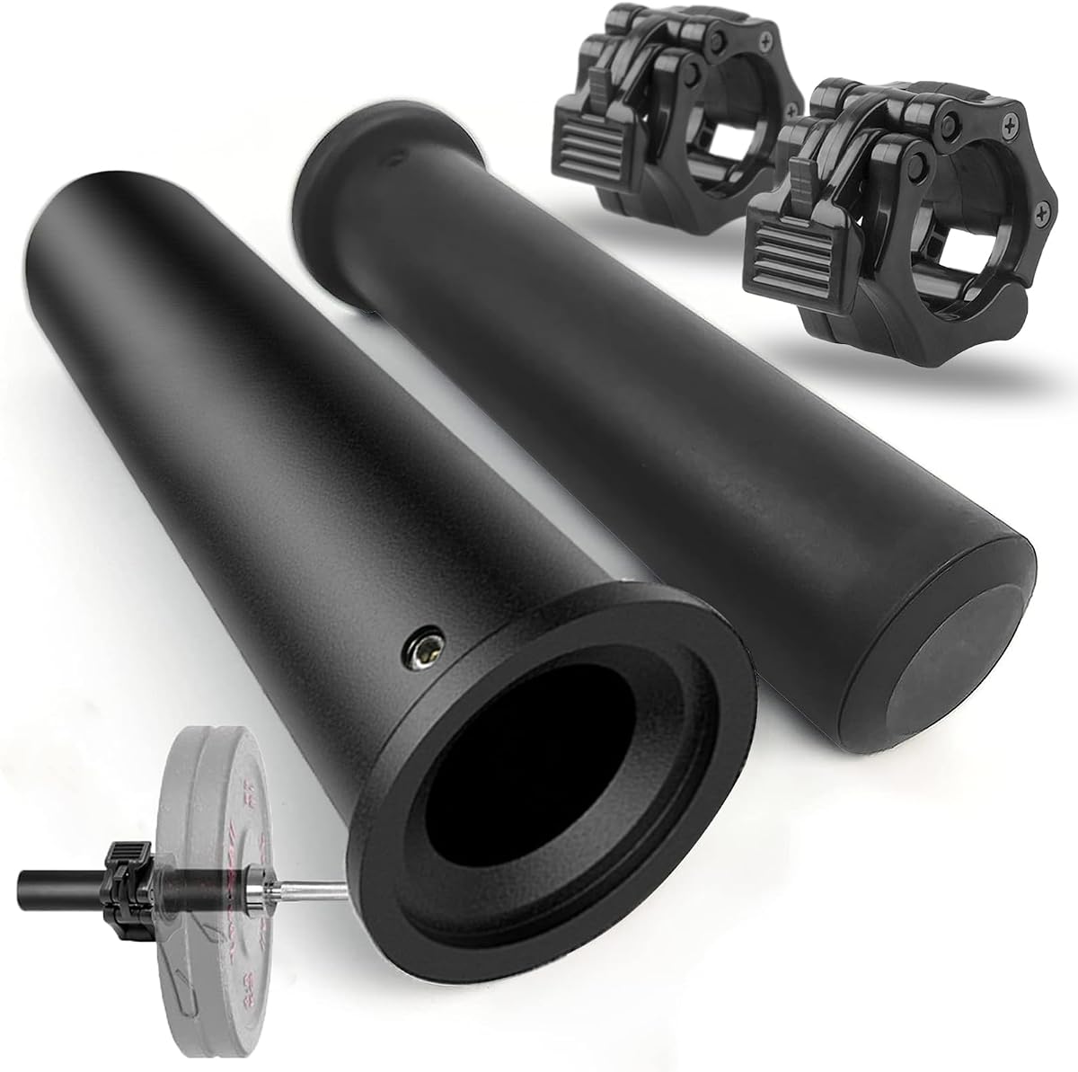 GreenBean 2PCS Olympic Adapter Sleeve 11.8" with Olympic Barbell Clamps 2", Converts 1" Standard Weight Plate Posts to 2" Olympic Weight Plate Posts, Removable end Cap | Converts 1" Standard Weight Plate Posts to 2" Olympic Weight Plate Posts, Removable end Cap