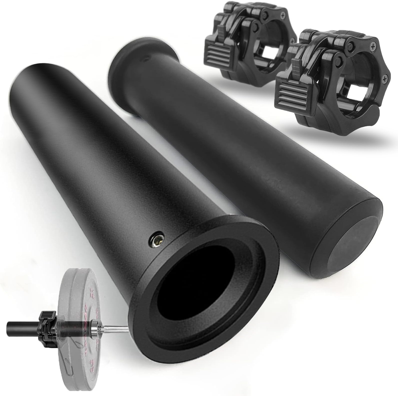 Green Bean 2PCS Olympic Adapter Sleeve 8" with Olympic Barbell Clamps 2", Converts 1" Standard Weight Plate Posts to 2" Olympic Weight Plate Posts, Removable end Cap