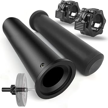 GreenBean 2PCS Olympic Adapter Sleeve 11.8" with Olympic Barbell Clamps 2", Converts 1" Standard Weight Plate Posts to 2" Olympic Weight Plate Posts, Removable end Cap