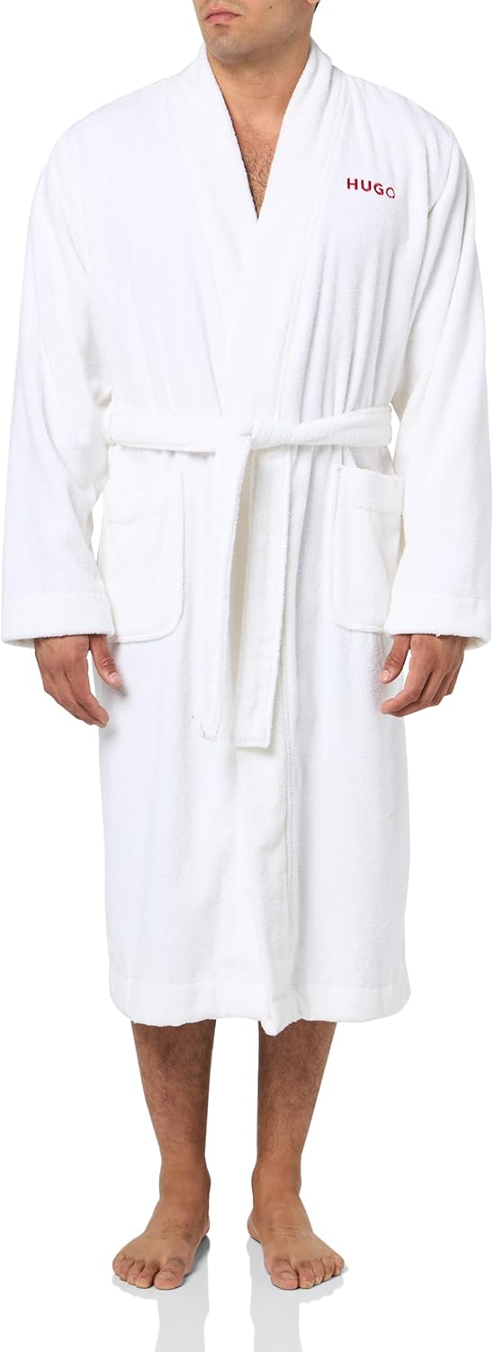 HUGO Men's Long Terry Robe With Embroidered Logo