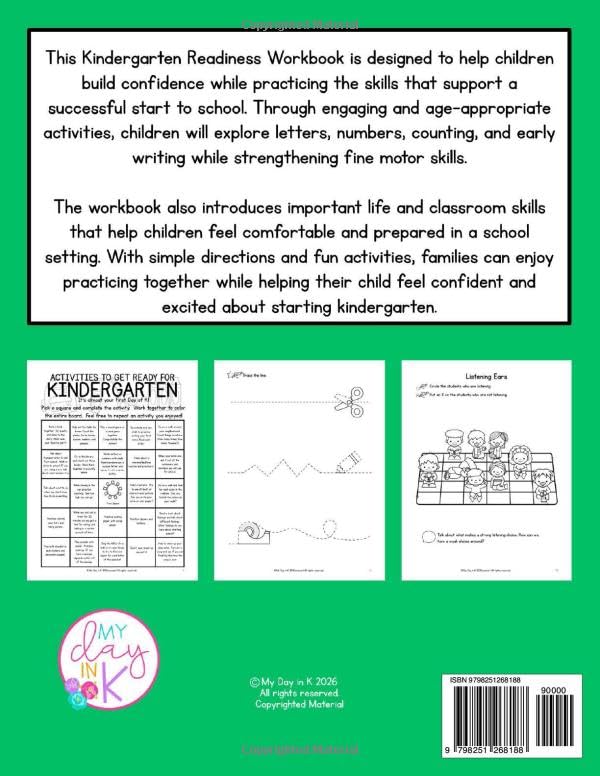 Kindergarten Readiness Workbook: Get Ready for School Kindergarten Prep: Letters, Numbers, Fine Motor Skills, Life Skills, and Classroom Skills to ... (Ages 4–6) (Kindergarten Readiness Series)