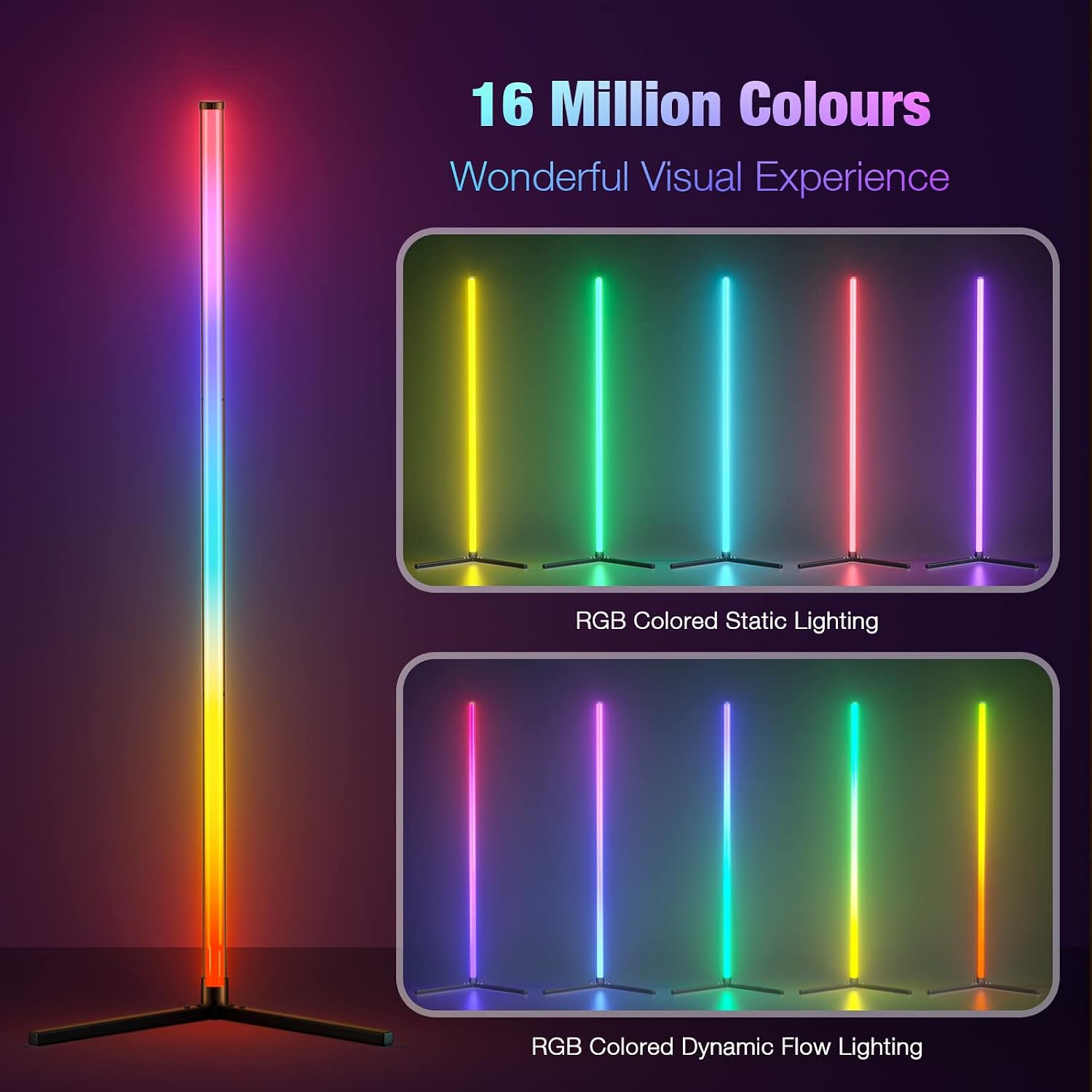 bedee LED Corner Floor Lamp: Smart RGB Floor Lamp with Music Sync, Modern 16 Million Color Changing Standing Mood Light with APP & Remote Control, DIY Modes & Timer for Living Room Gaming Room Decor