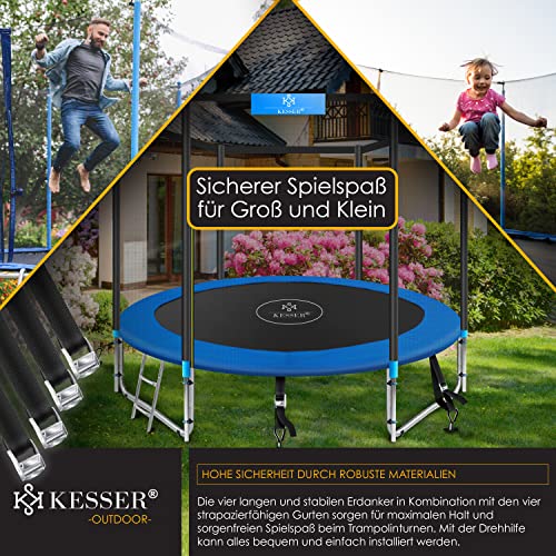 KESSER® 4 Bodenanker Erdanker 9-teiliges Set Befestigung für Trampolin, Schaukel, Pavillon, Partyzelt, Gartenhaus, Schaukel, Zelt, aus 1cm Ø Edelstahl Zum Eindrehen, + 4 Gurte + Drehhilfe