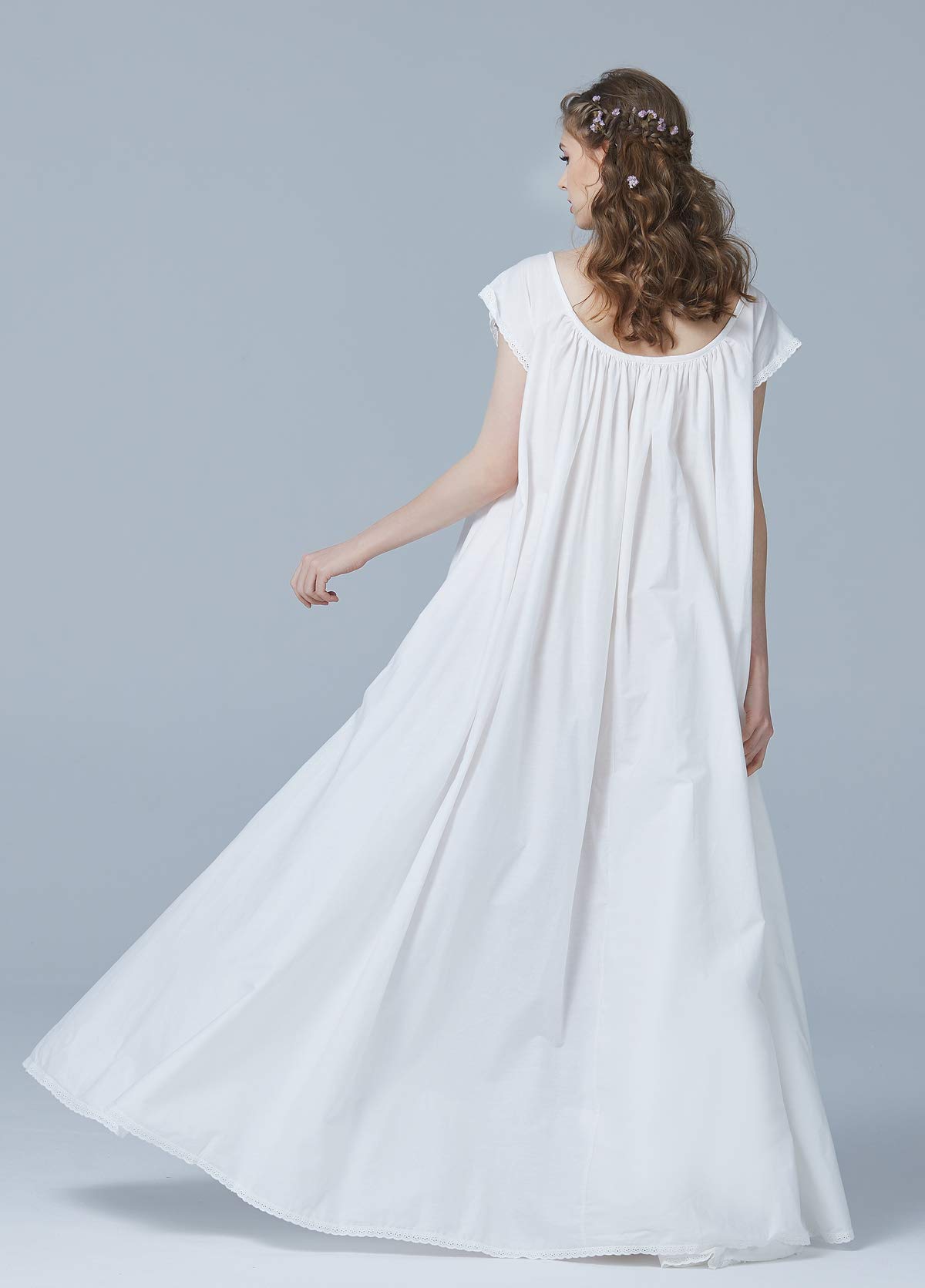 BEAUTELICATE Robe De Nuit 100% Coton Longue Chemise De Nuit à Manches Courte Victorienne Rétro Romantique Pleine Longueur A-Line Grande Taille pour Été Femme Mariée Ivoire