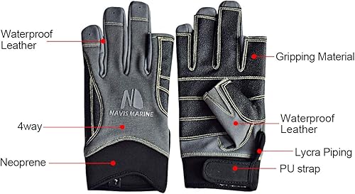 Miniatura 3 de Guantes de vela para hombres y mujeres, remo, barco, pesca, kayak, todos los deportes acuáticos, protección UV perfecta, dedo corto