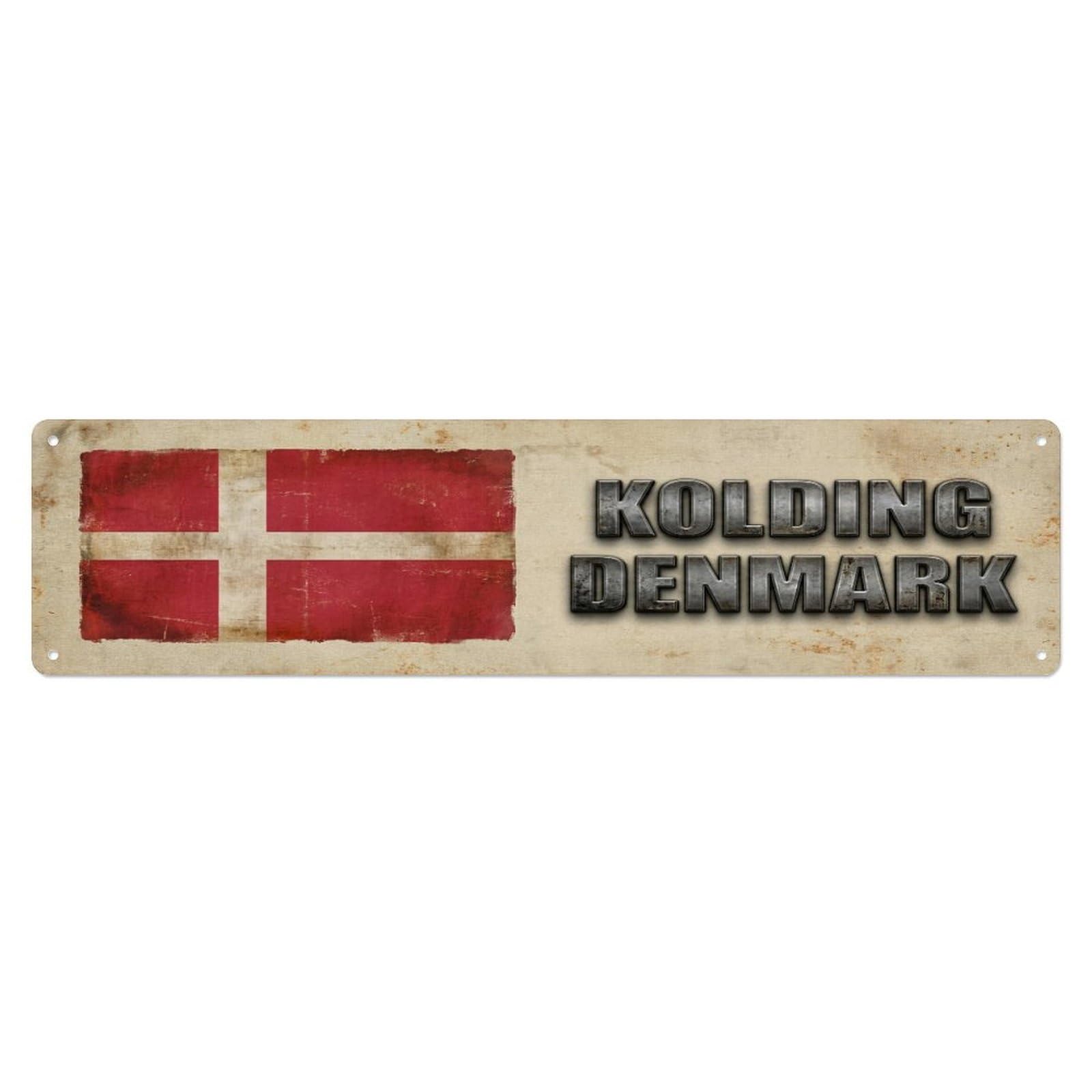 Metal Tin Sign Vintage Kolding Denmark Flag Decor Rustic Travel
