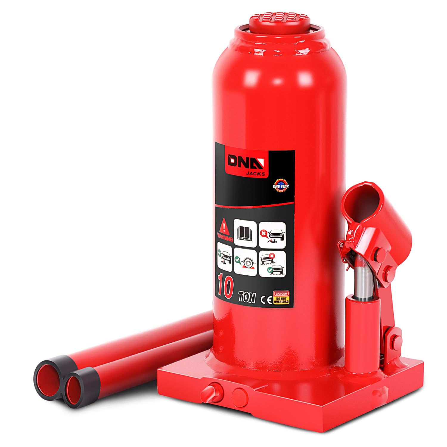 DNA Motoring 10 Ton Hydraulic Car Bottle Jack, Red, 20000 lbs Capacity