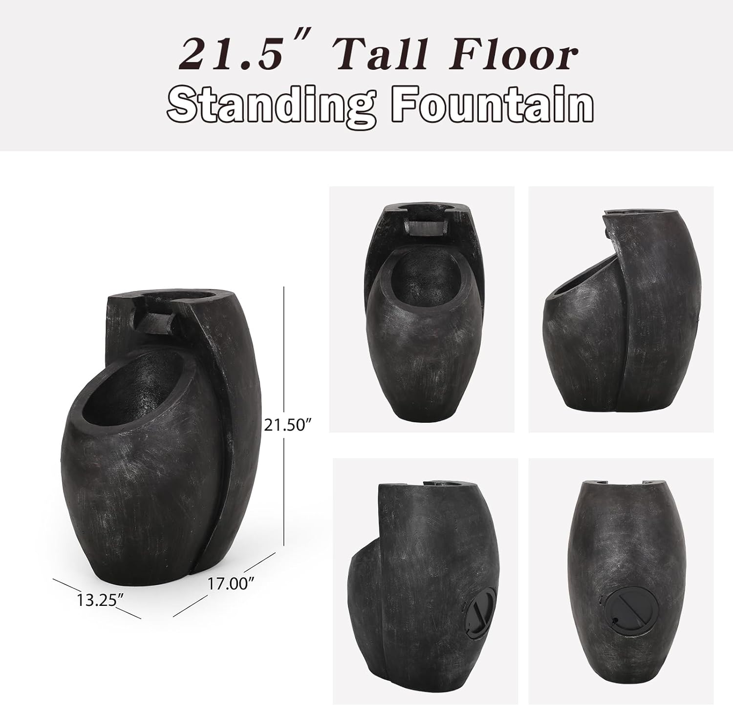 Backyard Water Fountain - 21.5" Tall Floor Standing Fountain, Indoor/Outdoor Modern Two-Tier Waterfall for Garden, Patio, or Yard Décor
