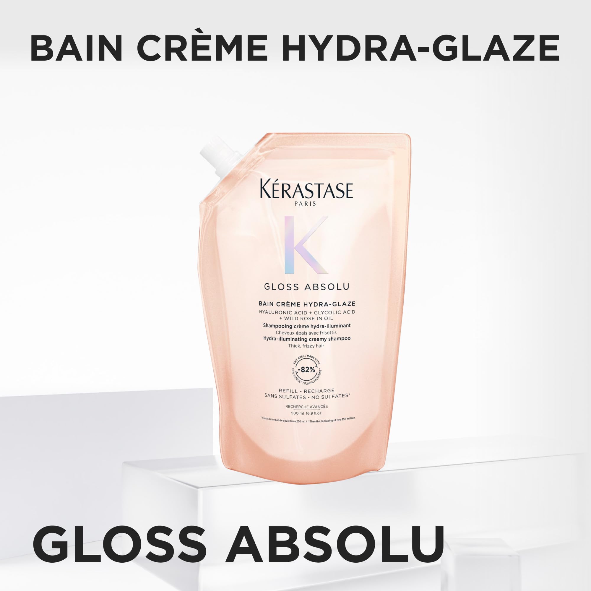 Kérastase, Gloss Absolu, Eco Ricarica Shampoo per Capelli Spessi Tendenti al Crespo, Con Acido Glicolico, Acido Ialuronico e Olio di Rosa Canina, Bain Crème Hydra-Glaze, 500 ml - 3