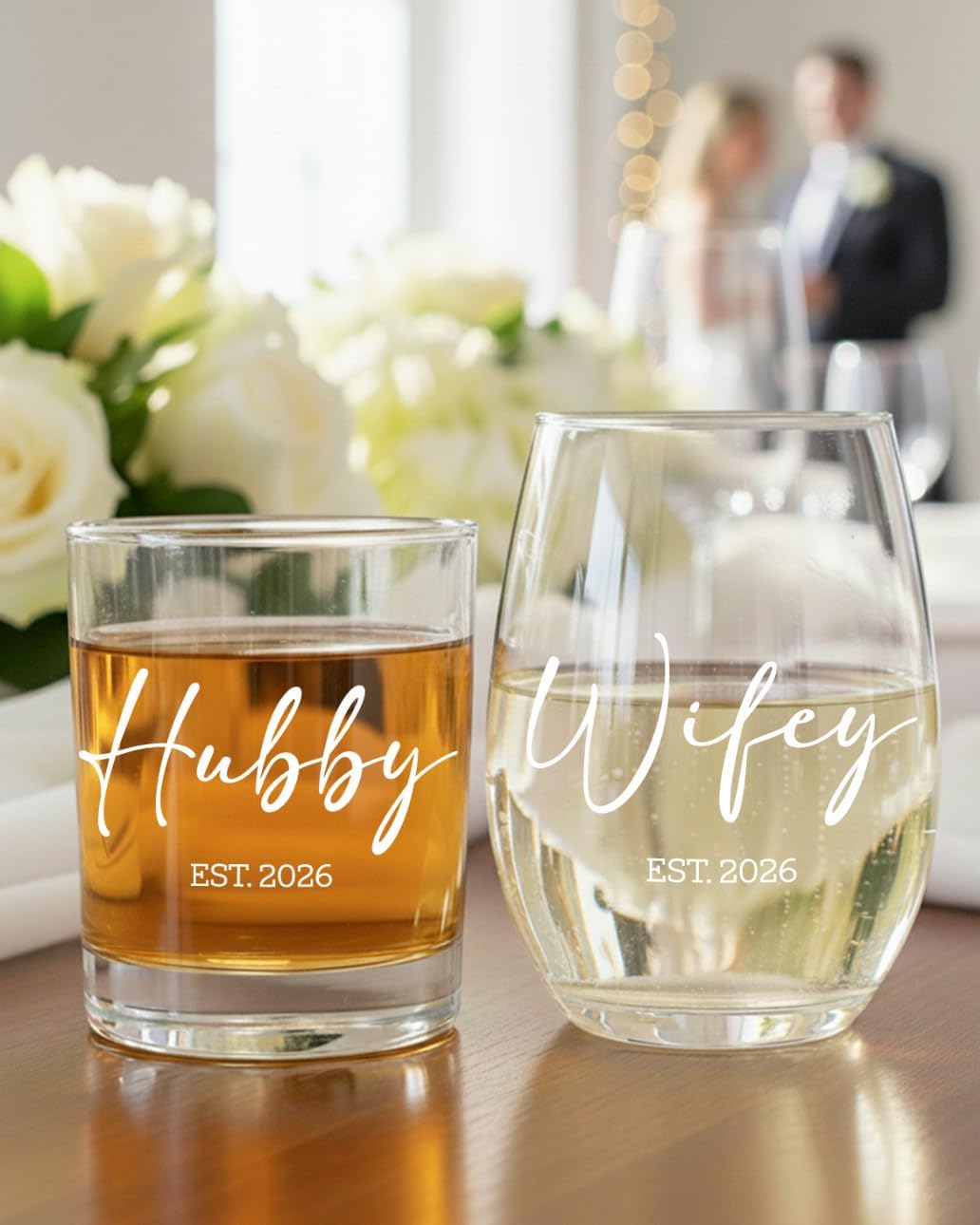 Hubby and Wifey Gifts Stemless Wine Glass,Wedding Gifts for Couple,Friends,Newlyweds,Mr and Mrs Cups for His Her,Bridal Shower Gift for Bride and Groom,Married Gift for Christmas,Housewarming-95 - Image 3