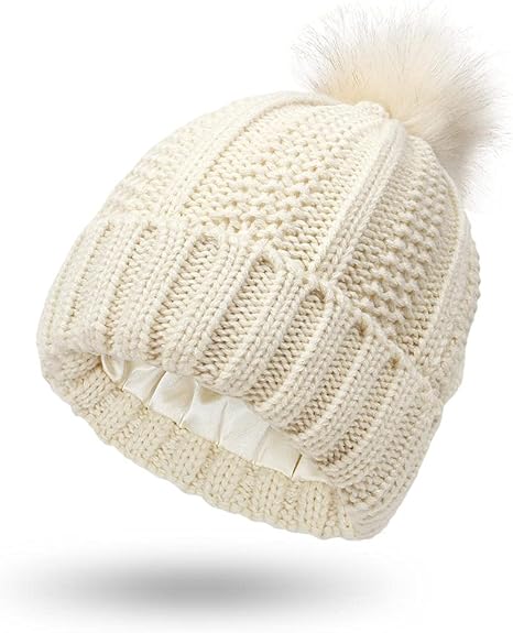 Amazon Co Jp 厚手のウォームウールの裏地 保護ヘアスタイルシルキーストレッチサテンニット帽女性のためのルーズで暖かい の帽子 08 ワンサイズ 服 ファッション小物