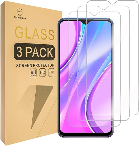 Mr.Shield Paquete de 3 Diseñado para Xiaomi (Redmi 9) Vidrio templado Vidrio japonés con dureza 9H Protector de pantalla con reemplazo de por vida