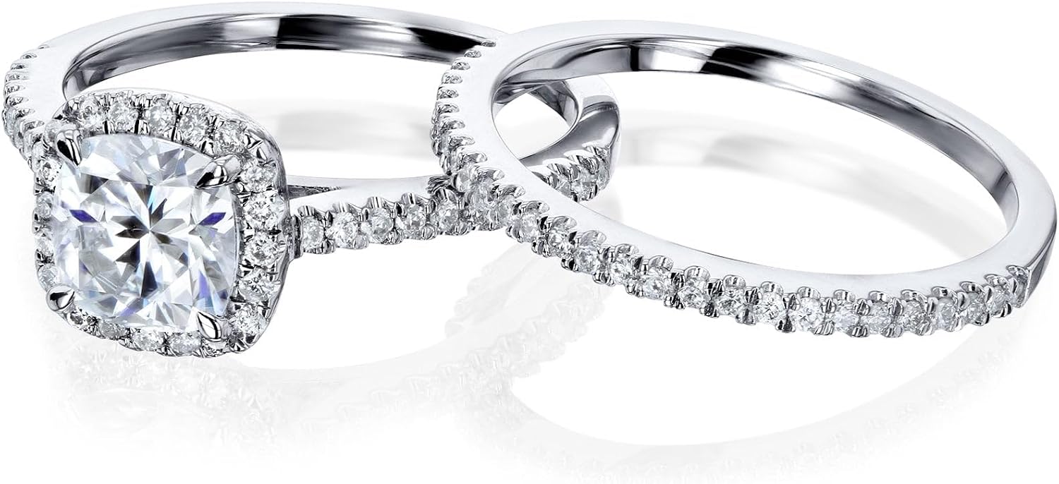 Kobelli Cushion Cut Lab Grown Diamond Halo Bridal Set 14k White Gold (DEF/VS)