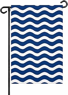 Ocean Garden Flag 12x18 Inch Double Sided, Water Ripple Navy Blue Striped Vintage Welcome Yard Flags Outside Banners for Farmhouse Porch Holiday Outdoor Decor All Season