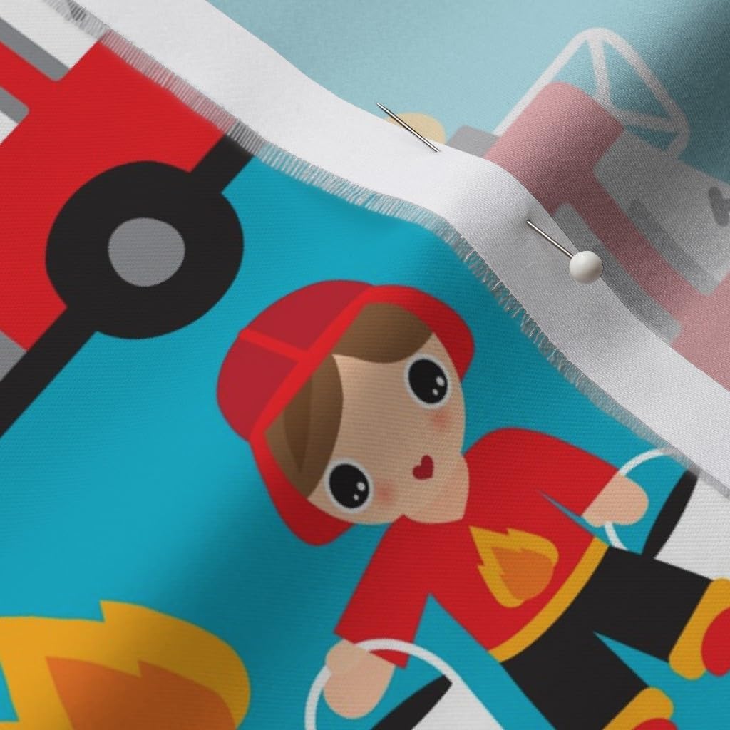 Spoonflower Fabric - Fire Rescue Fighters Truck Hero Boys Car Nursery Boy Fighter Printed on Organic Cotton Sateen Fabric by The Yard - Sewing Quilting Apparel Home Decor