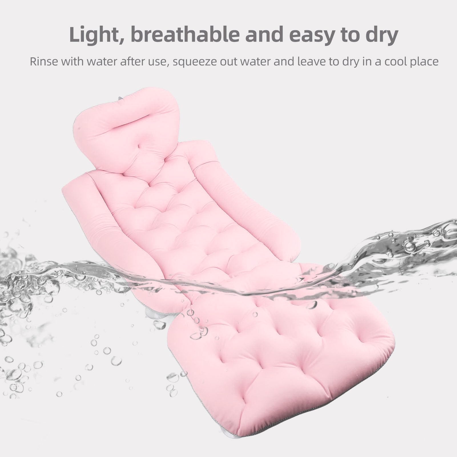 Cuscino bagno esteso per tutto il corpo, uso per adulti, cuscino vasca con ventose per supporto per testa, collo e schiena (Rosa)