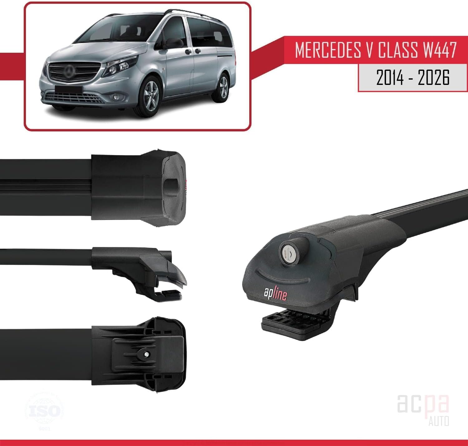 Compatible with Mercedes V Class W447 2014-2023 Roof Rack Rack ACE-1 Black