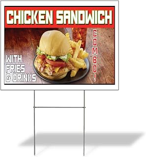 Fastasticdeals Weatherproof Yard Sign Chicken Sandwich Combo B Brown Lawn Garden Service Business Boards 18x12 Inches 2 Sides Print