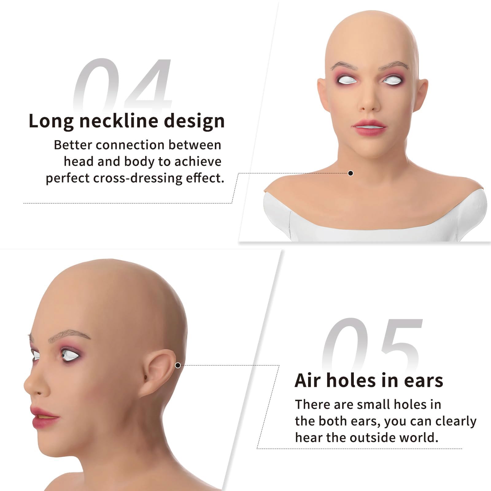 Realistische Silikon-Frauenmaske mit Make-up, Vollkopfmaske für Cosplay | Realistischer Frauenlook aus weichem Silikon mit Make-up, ideal für Crossdresser, Drag, Cosplay, Halloween und Partys