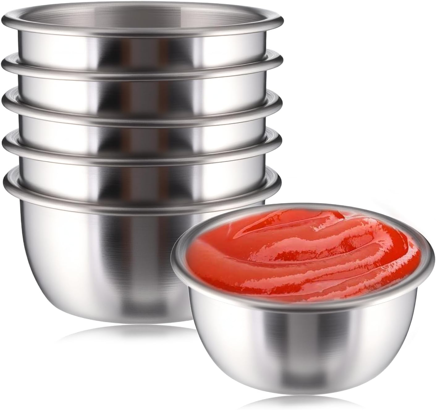 6 PCS Metal Ramekins 2 Oz Sauce Bowls, Mini Dipping Sauces Cups Reusable, 2 Oz Stainless Steel Sauce Dishes, Mini Dip Bowls Sauces Containers Condiment Cups for Ketchup Home Party Restaurant Kitchen