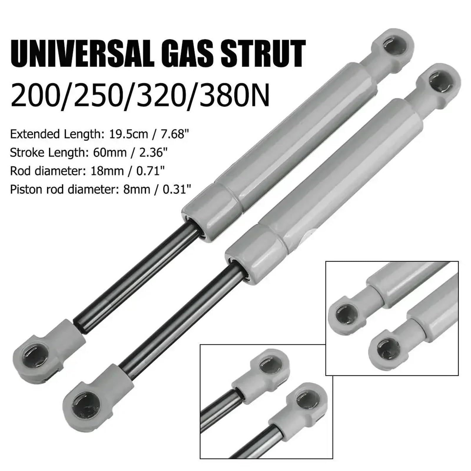 Générique Verin Hydraulique avec Lot De 2 Vérins À Gaz pour Voiture, 200-380 N, 195 Mm, 8 Mm, pour Camping-Car, Lit, Fenêtre, Bus, Caravane