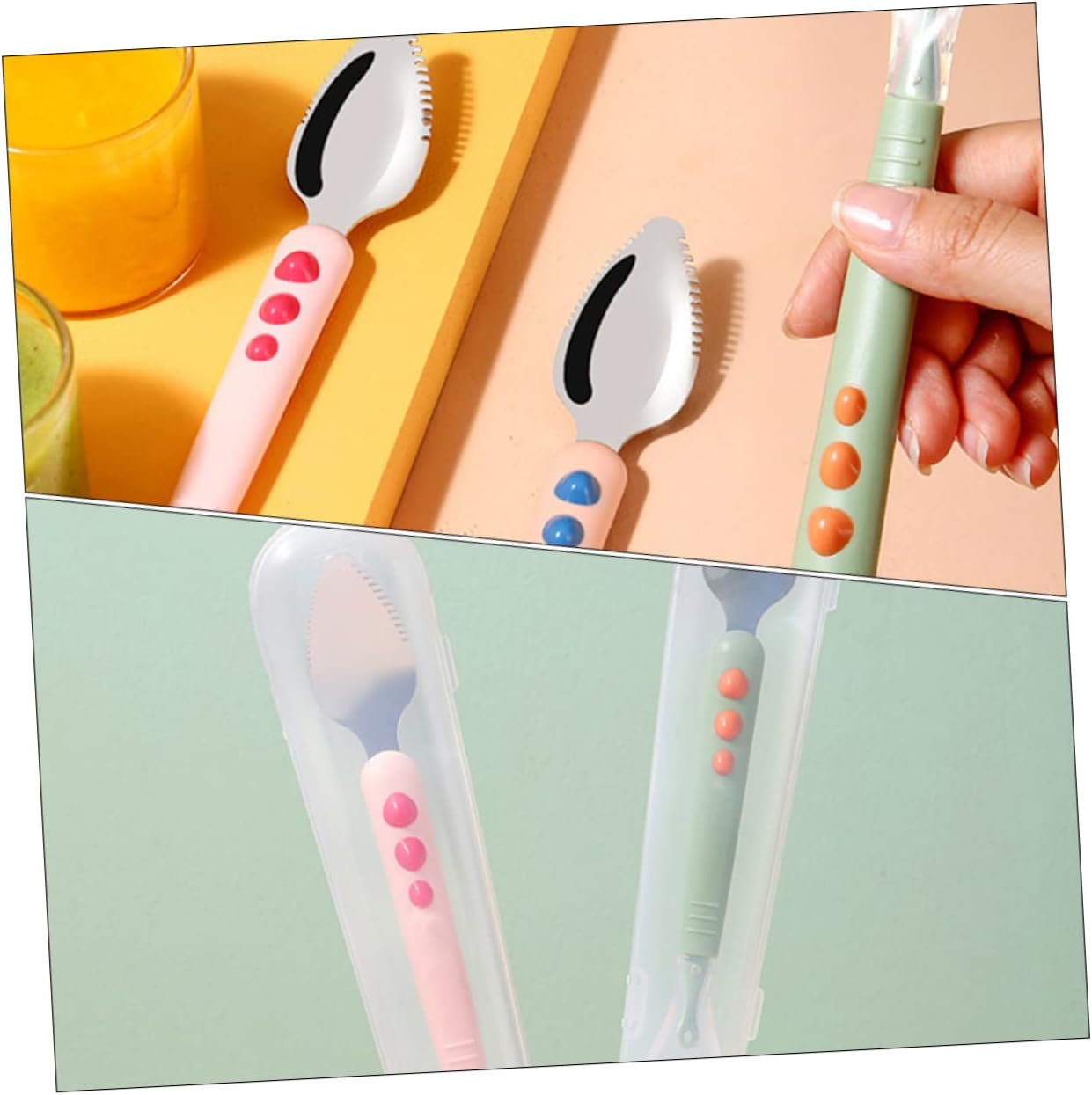 Healifty Double Head Silicone Spoon for Feeding and Puree Scraping Soft Safe Feeder with Compact Storage Box Feeding Supplies for Weaning and Fruit Puree Preparation