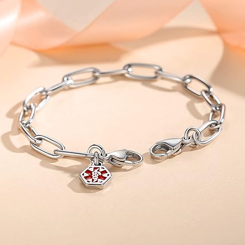 Miniatura 2 de mnmoom Pulseras de alerta médica intercambiables, cadena de acero inoxidable con cierres de langosta, solo cadena