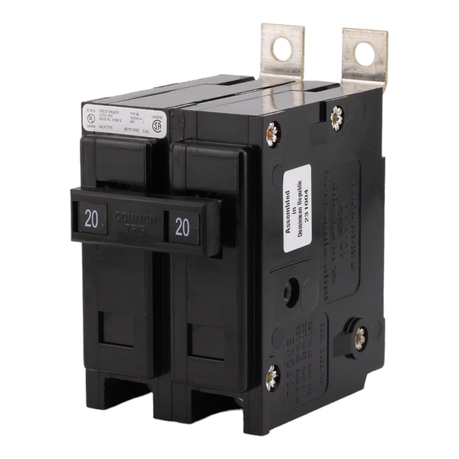 BAB2020 20 Amp Double Pole Circuit Breaker, Bolt-On, 120/240V, 10kAIC, UL Listed (1)