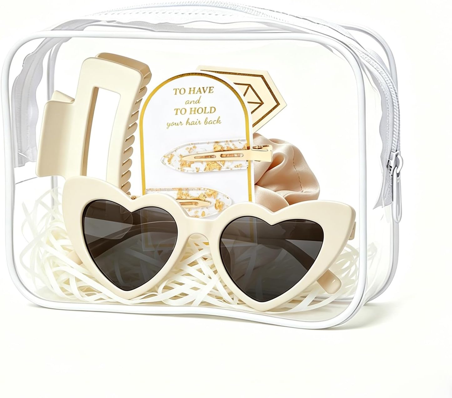 5 Pcs Bridesmaid Proposal Bag Set Gift Clear Makeup Toiletry Bag Bachelorette Party Favors Sunglasses Hair Claw Clips Scrunchies Knot Bracelets Bridal Wedding Party Gifts (champagne)