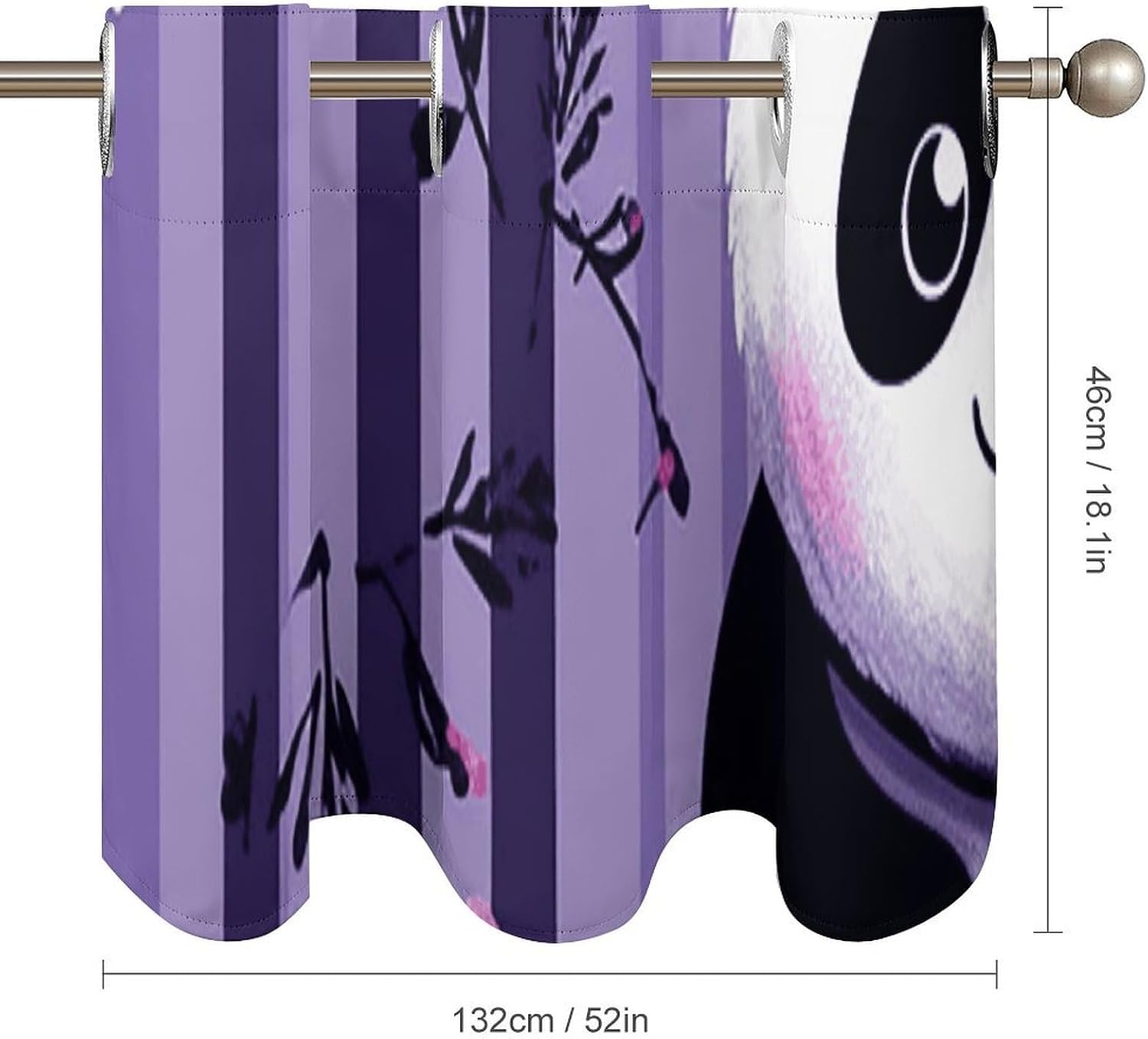 Purple Striped Panda Valances for Window 2 Panels. Light Filtering Curtains Farmhouse Short Small Valance.Modern Curtains for Windows Living Room Kitchen Over Sink.