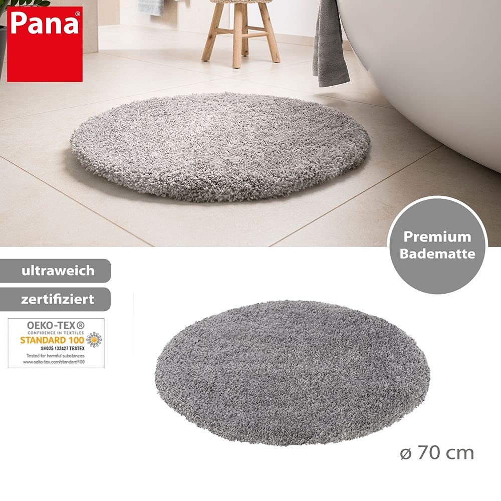 PANA® Runde Premium Badematte - Hochflor - Ø 70 cm - Farbe: Grau