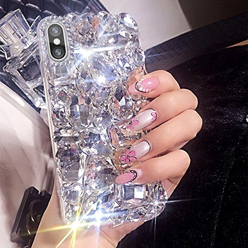 Guppy for iPhone Xs/iPhone X Diamond Case, 3D Handmade Luxury Sparkle Rhinestones Full Crystals Diamond Case Cover(Clear)