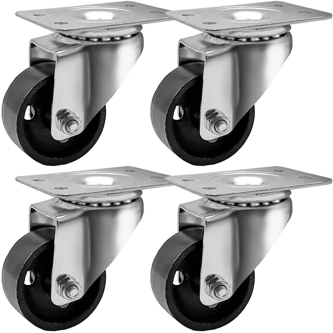 4 All Steel Swivel Plate Caster Wheels Heavy Duty High-gauge Steel (2" SWIVEL CASTERS)