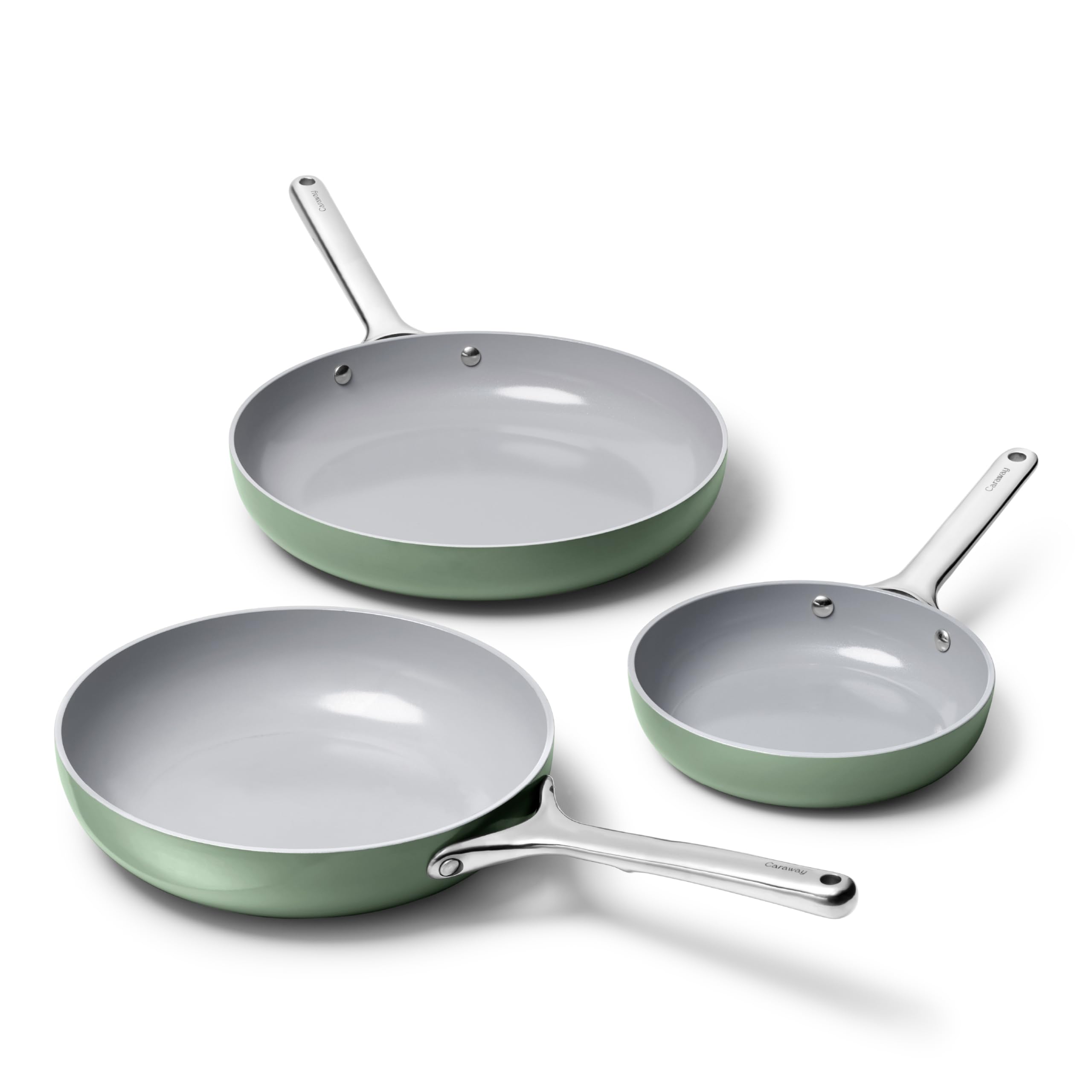 Caraway Non-Stick Ceramic Coated Fry Pan Trio, 8", 10.5", &amp; 12"