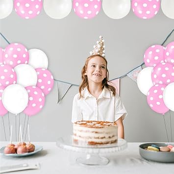 50 pcs White Pink Polka Dot Latex Balloons, 12inch White and Pink Polka Dot Balloon for Girl Baby Shower Birthday Wedding Anniversary Party Decoration