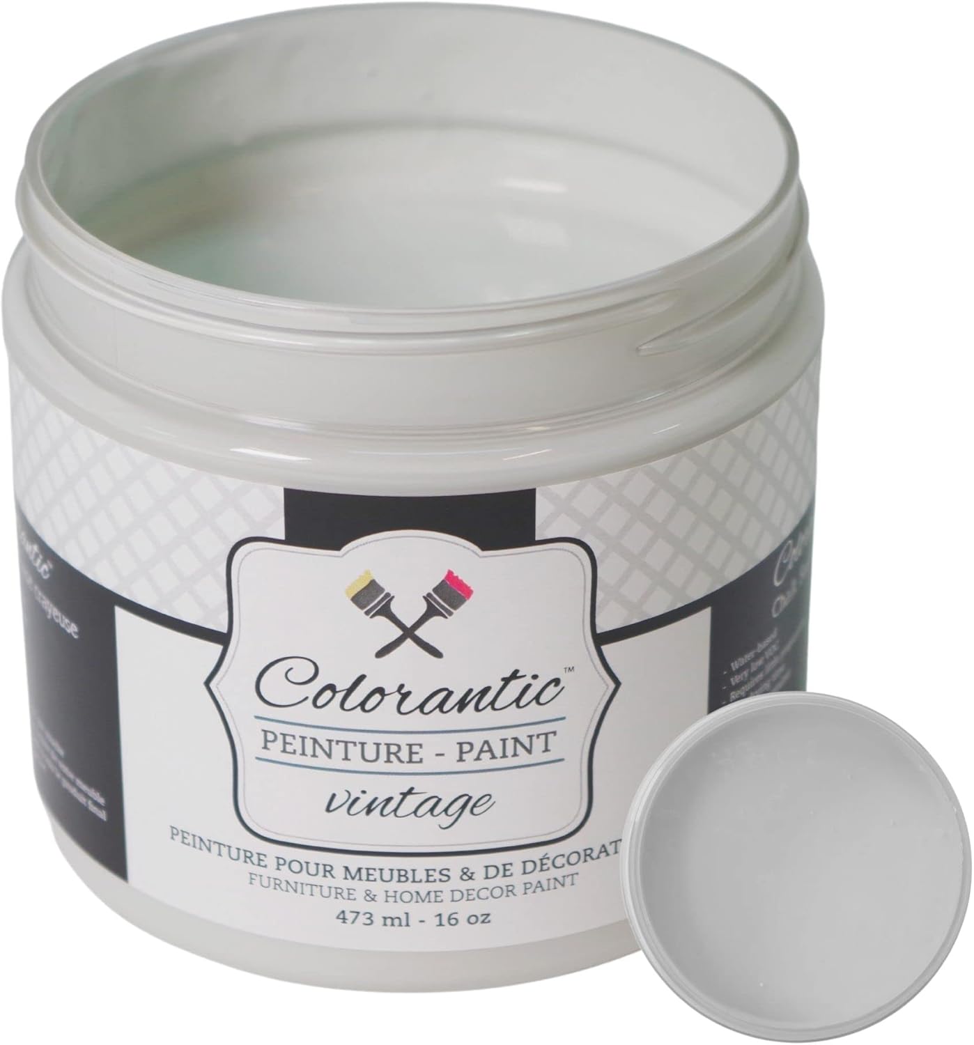 Colorantic-Bundle Light Grey Chalk Paint (Roasted Marshmallow,16 Oz) and Oval Purple Chalk Paint Brush