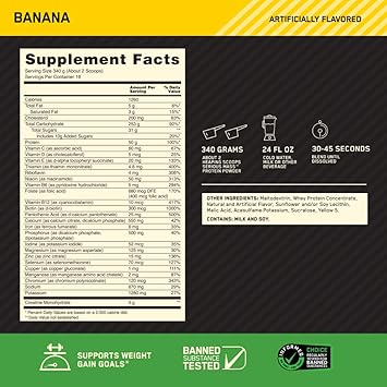 ON Optimum Nutrition Serious Mass Banana Flavored 5.45kg 16 Service