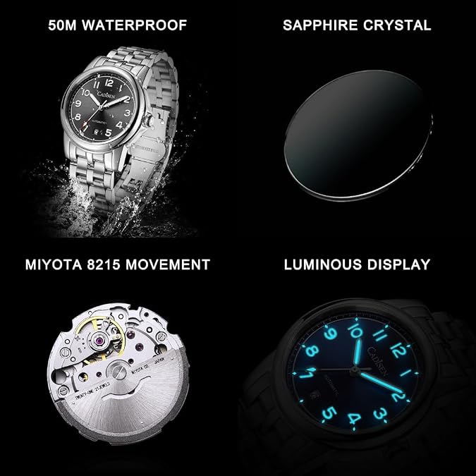 CADISEN Watch Men Automatic Mechanical Stainless Steel Genuine Waterproof Business Wristwatch