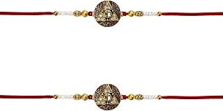Designer Pearl Rakhi Set for Brother, Crystal Stone Circular Charm, Handmade, Multicolor, Adjustable, Pack of 2